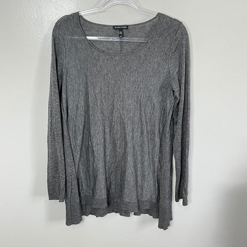 Eileen Fisher Tunic Sweater Women Medium Grey Merino Alpaca Blend Long‎ Sleeve